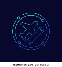 Airplane Repair Service Line Icon With A Wrench, Vector