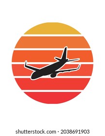 Airplane Retro Sunset Design template. Vector design template for logo, badges, t-shirt, POD and book cover. Isolated white background.