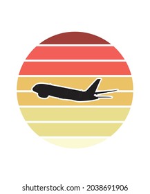 Airplane Retro Sunset Design template. Vector design template for logo, badges, t-shirt, POD and book cover. Isolated white background.