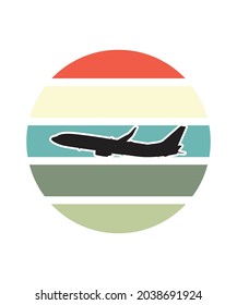 Retro-Design-Vorlage für den Sonnenuntergang des Flugzeugs. Vektordesign-Vorlage für Logo, Badges, T-Shirt, POD und Buchumschlag. Einziger weißer Hintergrund.