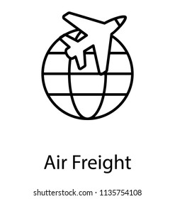
An airplane revolving around the globe to grip airefright concept 
