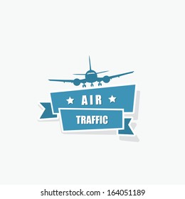 Airplane Ribbon Sticker - Vector Illustration