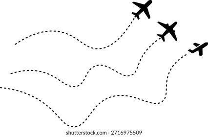 Rota do avião com trajetória de voo pontilhada. Avião com rota de voo curva pontilhada. trajetória de voo com linha pontilhada, conceito de aviação, plano de fundo de viagem. Ícone do trajeto da linha do avião da rota de voo do avião 
