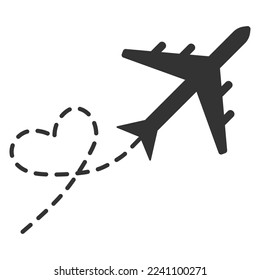 La ruta del avión salpicó corazones. La ruta del avión con un icono vector salpicó corazones.