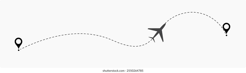 Airplane Route Dotted Line. Airplane line path icon. Vector illustration of air plane flight route with the point of location line trace isolated 
