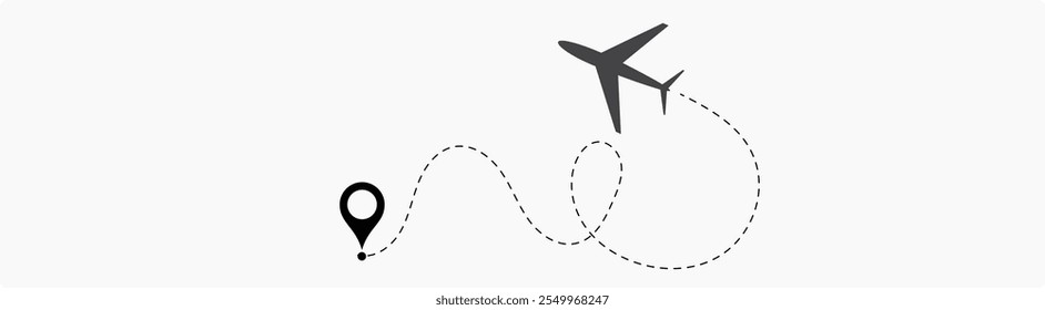 Linha Pontilhada da Rota do Avião. Caminho do plano. Voo de avião.