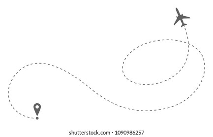 Airplane route in dotted line shape. Abstract airplane flying  on white background. Travel concept vector illustration