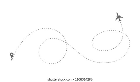 Airplane route in dotted line shape. Abstract airplane flying  on white background. Travel concept vector illustration