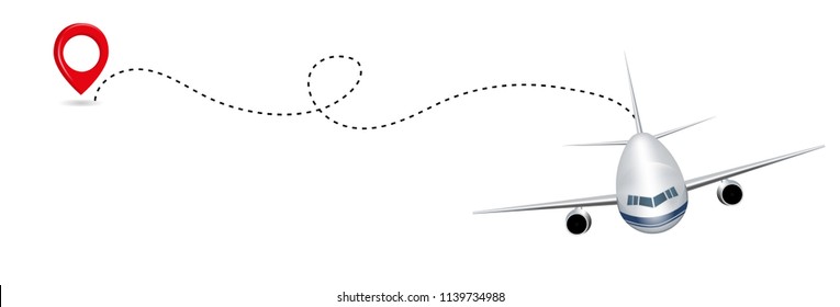 Airplane route in dotted line shape isolated on white background. Abstract concept graphic element for air transportation presentation. Vector illustration.