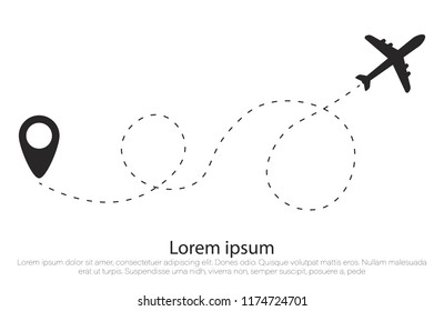 Airplane route in dotted line shape. A route from a line in the form of points. Travel concept vector illustration.