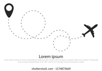 Airplane route in dotted line shape. A route from a line in the form of points. Travel concept vector illustration.