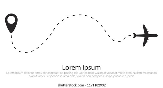Airplane route in dotted line shape. A route from a line in the form of points. Travel concept vector illustration.