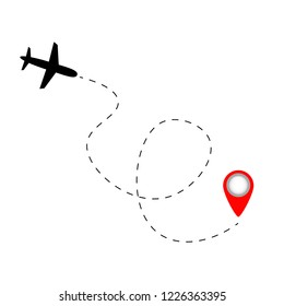 Airplane route in dotted line shape. Abstract airplane flying on white background. Vector illustration.