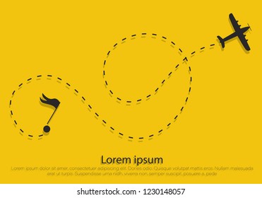Airplane route in dotted line shape. A route from a line in the form of points. Travel concept vector illustration.