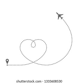 Airplane route in dotted line shape. Abstract airplane flying  on white background. Travel concept vector illustration
