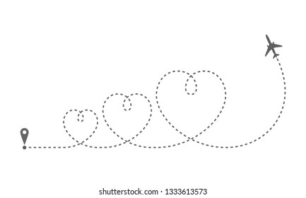 Airplane route in dotted line shape. Abstract airplane flying  on white background. Travel concept vector illustration