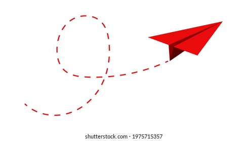 Airplane route in the dotted line shape. Travel concept, paper airplane path. Vector 