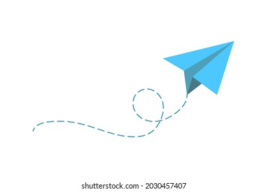 Airplane route in the dotted line shape. Travel concept, paper airplane path.