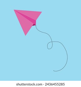Ruta del avión en forma de línea de puntos. Concepto de viaje, trayectoria de avión de papel en el fondo del cielo, eps10