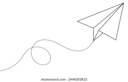 Airplane route in the dotted line shape. Travel concept, paper airplane path.  Vector illustration. EPS 10.