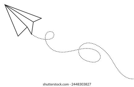 Airplane route in the dotted line shape. Travel concept, paper airplane path.  Vector illustration. EPS 10.
