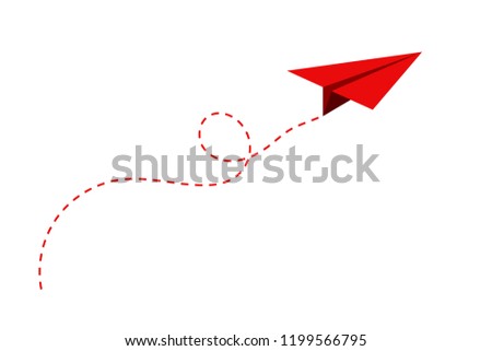 Airplane route in the dotted line shape. Travel concept, paper airplane path. Vector