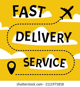 Airplane route in dotted line shape.Fast Delivery Website Background.Color paper template modern typography design.