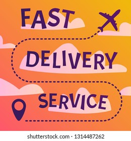 Airplane route in dotted line shape.Fast Delivery Website Background.Color paper template modern typography design.