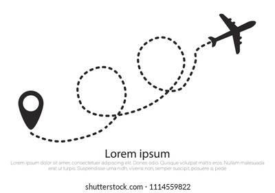 Airplane route in dotted line shape.Plane and its track on white background. Vector illustration.