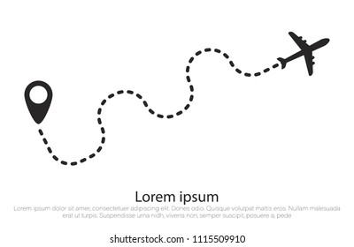 Airplane route in dotted line shape.Plane and its track on white background. Vector illustration.