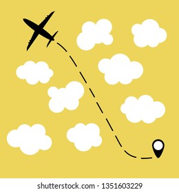 Airplane route in dotted line shape.Plane and its track on white background. Vector illustration.