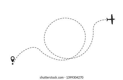Airplane route in dotted line shape.Plane and its track on white background. Vector illustration.