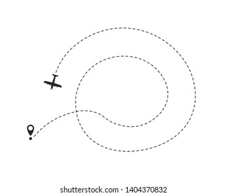 Airplane route in dotted line shape.Plane and its track on white background. Vector illustration.