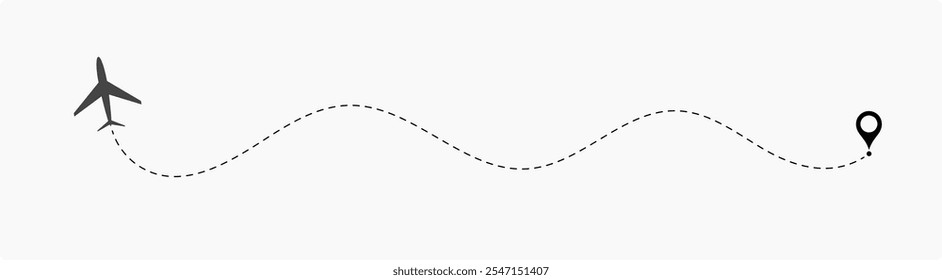 Airplane Route Dotted Line.  travel, location pins, map pins. Plane, airplane, aircraft paths. Vector illustration EPS 10