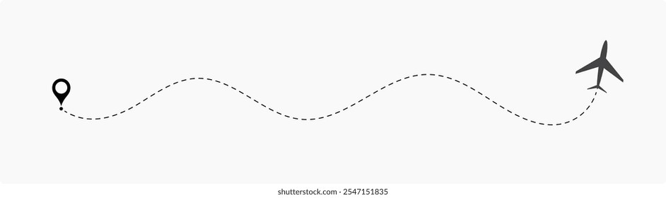 Airplane Route Dotted Line.  travel, location pins, map pins. Plane, airplane, aircraft paths. Vector illustration EPS 10