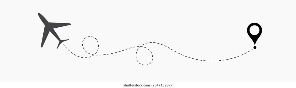 Airplane Route Dotted Line.  travel, location pins, map pins. Plane, airplane, aircraft paths. Vector illustration EPS 10