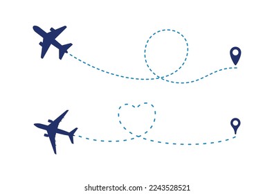 airplane route icon of airline travel dotted line vector point clipart