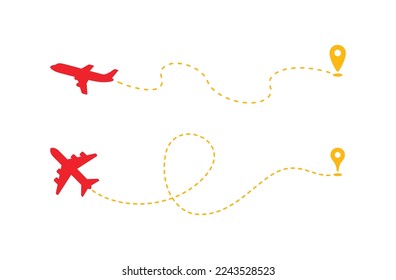 airplane route icon of airline travel dotted line vector point clipart