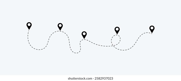 Airplane Route Icon Set. air plane reach in the destination. air plane route. airplane location. destination. Airplane line path vector design.