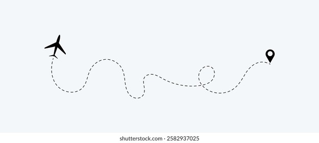 Airplane Route Icon Set. air plane reach in the destination. air plane route. airplane location. destination. Airplane line path vector design.