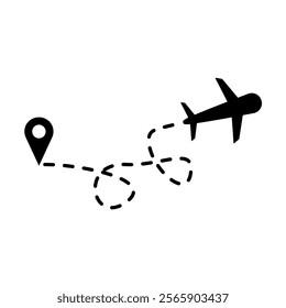 airplane route icon, simple flat style, illustration, logo sign symbol pictogram template, for ui or ux isolated on white for mobile app, editable	