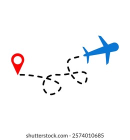 airplane route icon, simple flat style, illustration, logo sign symbol pictogram template, for ui or ux isolated on white for mobile app, editable	