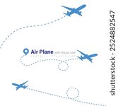 Airplane Route Line Vector Image, Travel Plane Silhouette Vector, Plane line path Vector, Airplane Silhouette Vector.