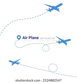 Airplane Route Line Vector Image, Travel Plane Silhouette Vector, Plane line path Vector, Airplane Silhouette Vector.