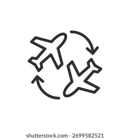 Airplane route, linear icon. Flight connection and travel network. Line with editable stroke.