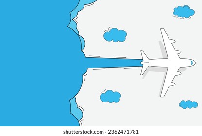 Airplane route on blue background. Travel from the start point along the dotted line. Vector illustration.