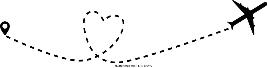 airplane route on white background. flat style. love travel route sign. romantic travel concept. love airplane route symbol. 