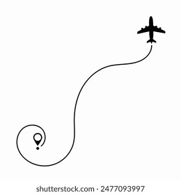 Airplane route plane path. Travel concept. Aircraft tracking. Vector illustration on a isolated white background.