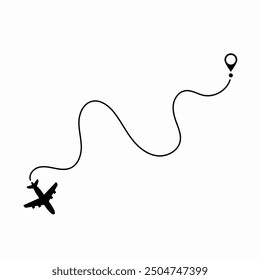 Airplane route plane path. Travel concept. Aircraft tracking. Vector illustration on a isolated white background.