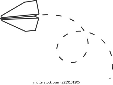 Airplane route symbol. Paper plane with dashed trail